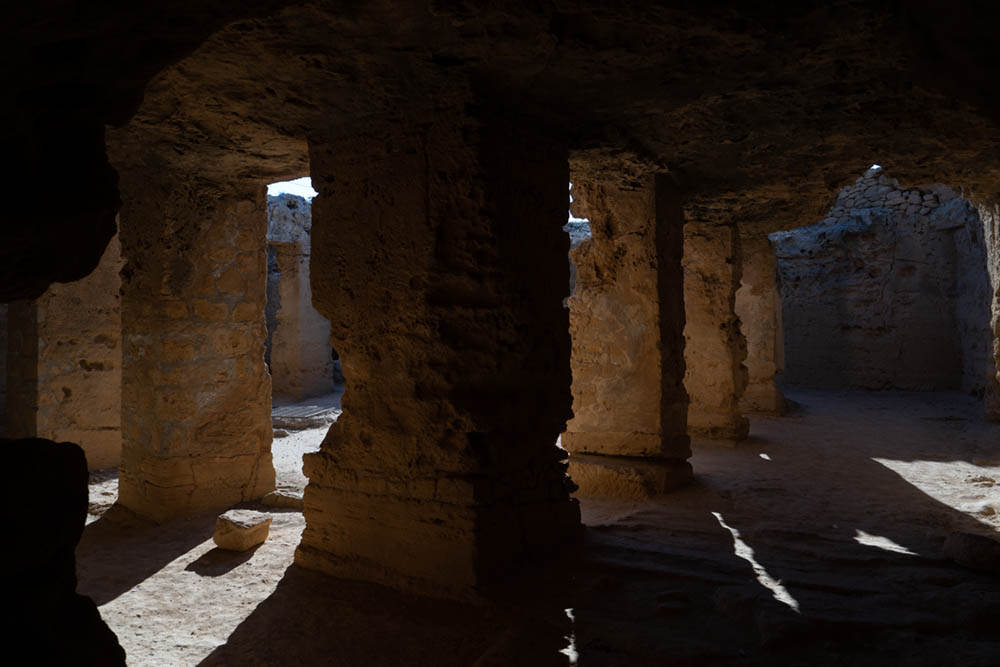 Tombs of the kings before and after in Cyprus from camera