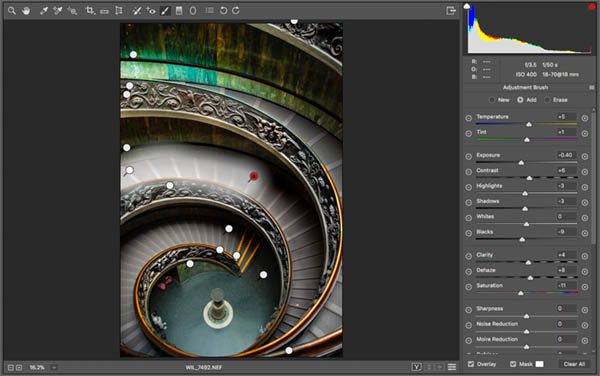 adjustment brush in Raw on vatican staircase