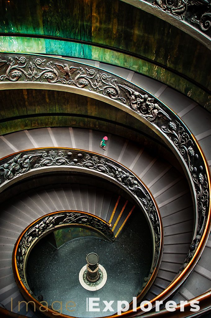 vatican museum staircase photography with girl