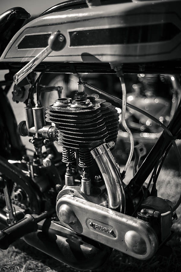 What makes a good black and white photo of a motorcycle engine