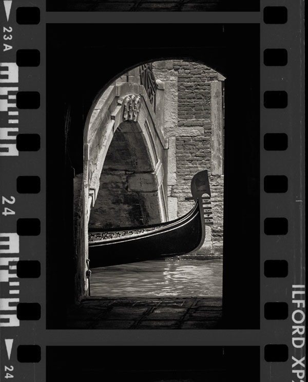 best black and white films for travel photography in Venice contact sheet