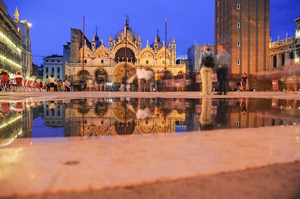 St Marks square venice reflection in puddle