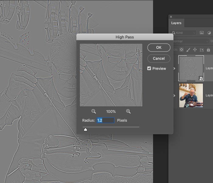 high pass on layer to sharpen photo edges